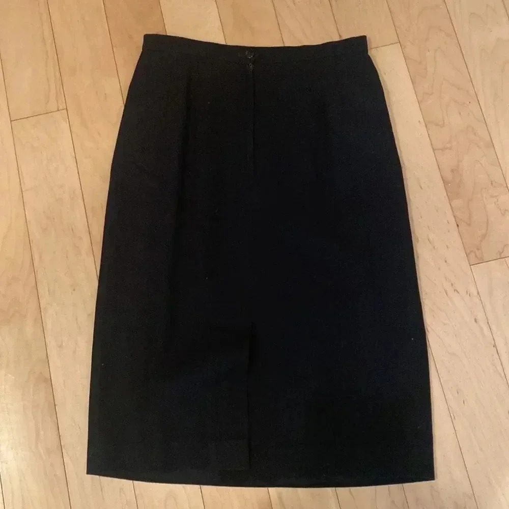 Vintage Black Wool High Waisted Pleated Pencil Skirt Size 10 - Picture 5 of 7